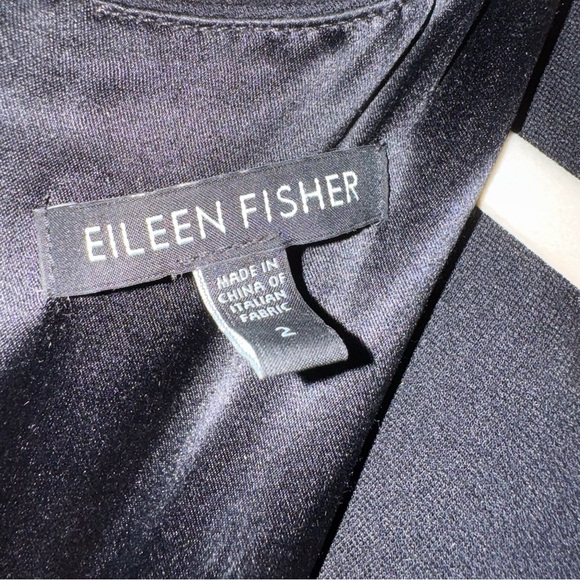 EILEEN FISHER Black Ponte Knit Asymmetric Neck Stretch Sheath Dress LBD Size 2 - Picture 14 of 16